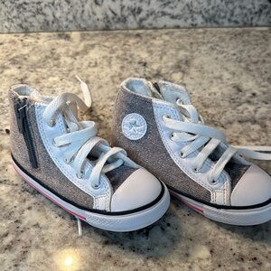 Converse Kids High-Top Sneakers - Silver and White